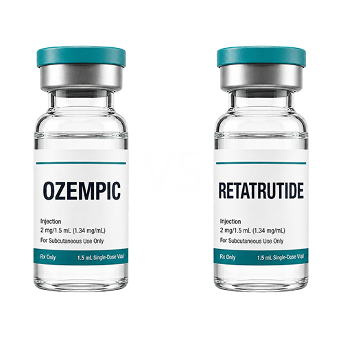 Ilustrație comparativă Semaglutidă (Ozempic) vs Retatrutidă